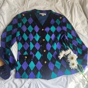 Pablo Collection Argyle Cardigan Sweater - Vintage size 14